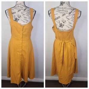 Love +Harmony Dress Small Button Up Smocked Back Linen Lagenlook Coastal Peasant